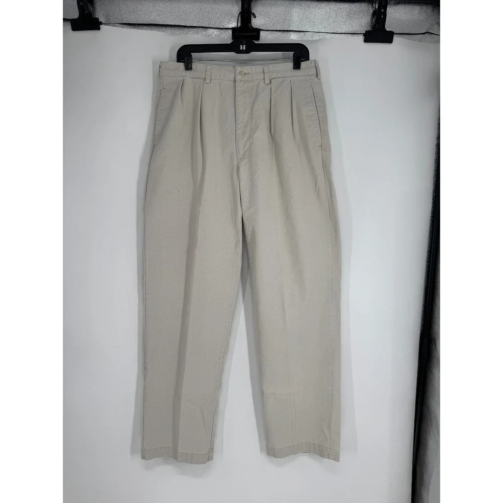 Polo Ralph Lauren Andrew Pants Mens Size 35x32 Khaki Vintage Baggy Pleated Chino